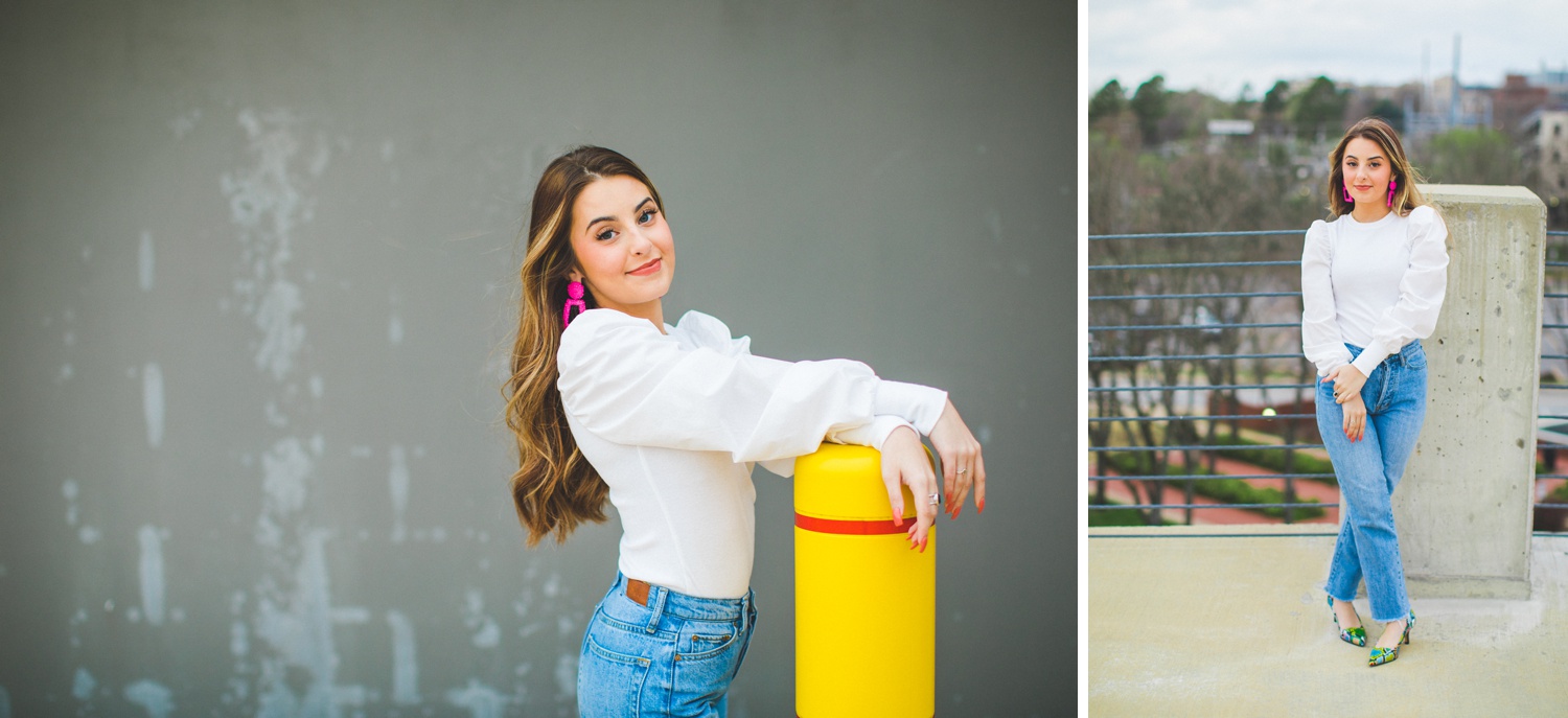 senior photographs taken in parking garage