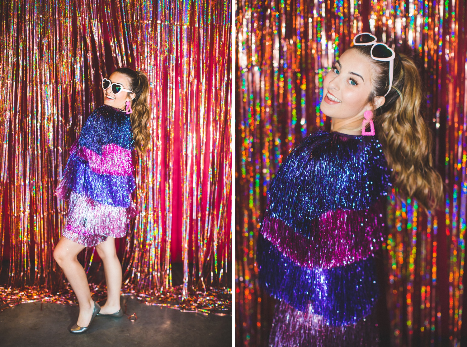 colorful senior photographs with tinsel, Northwest Arkansas senior photographer 