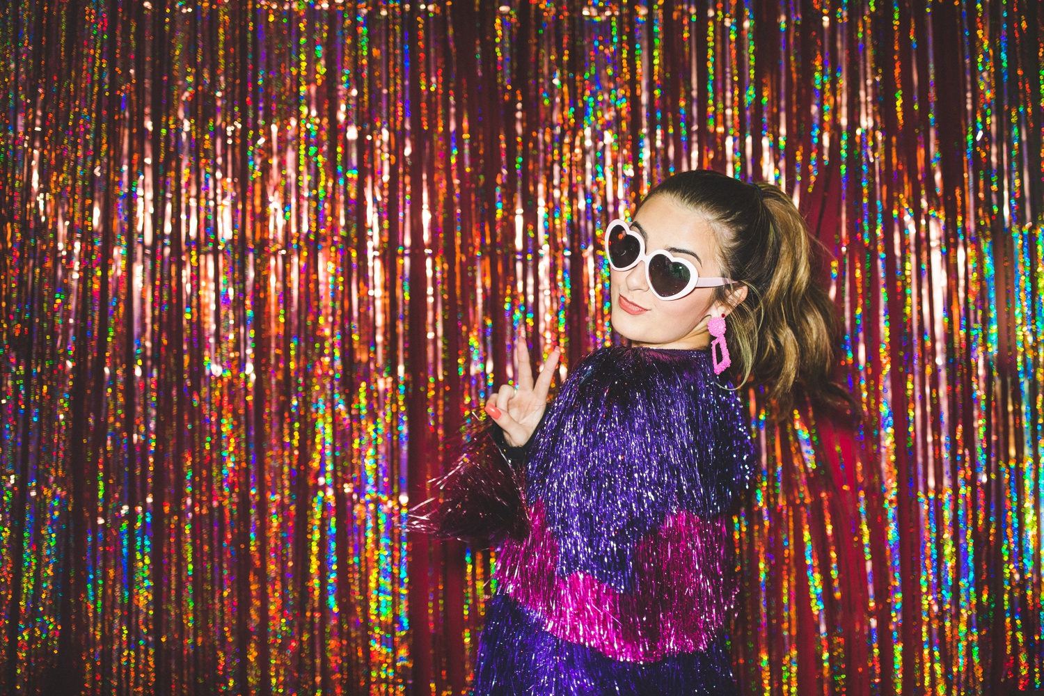 colorful senior photographs with tinsel, Northwest Arkansas senior photographer 