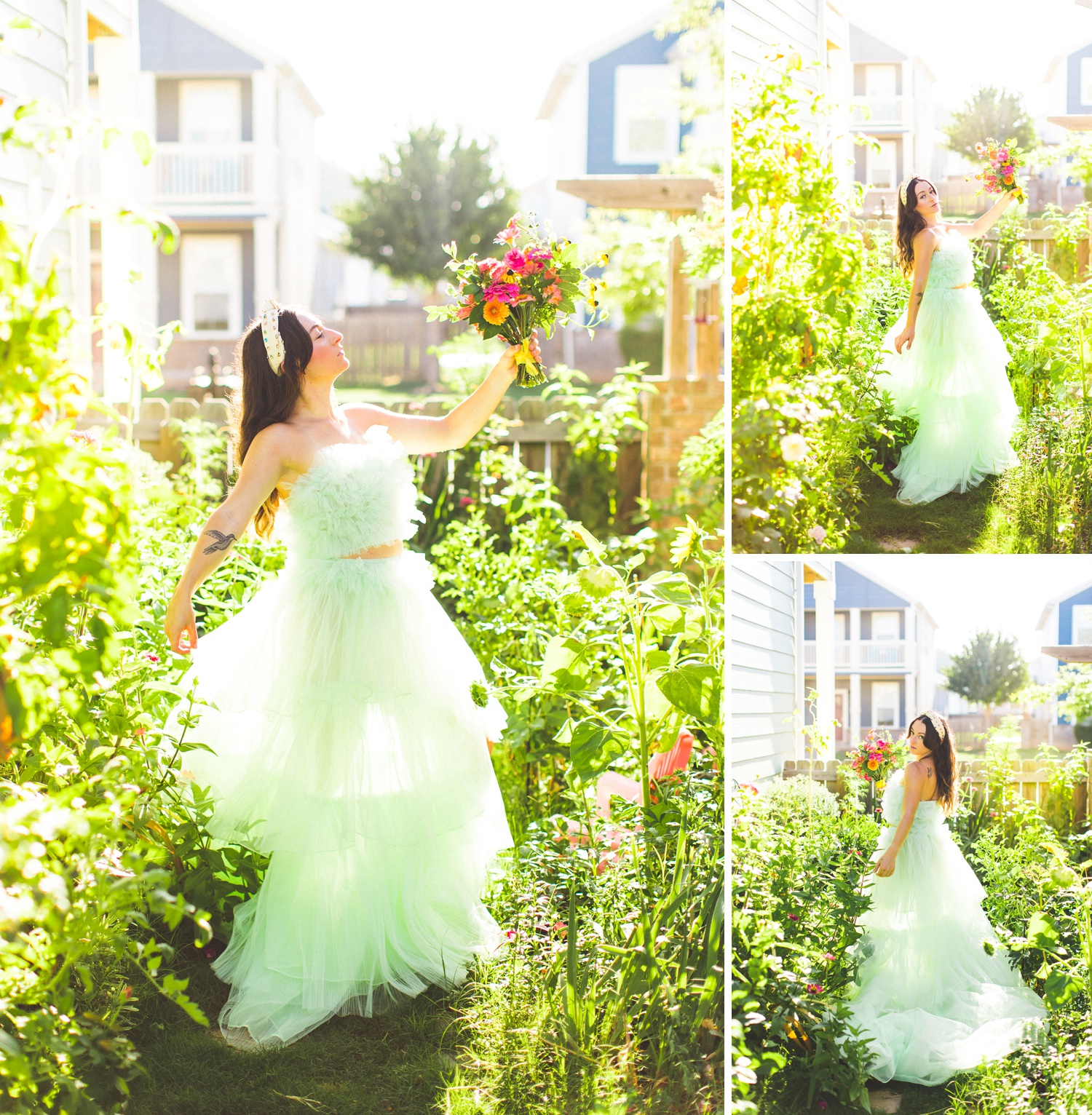 Maximalist Green Wedding Gown with Ruffles 