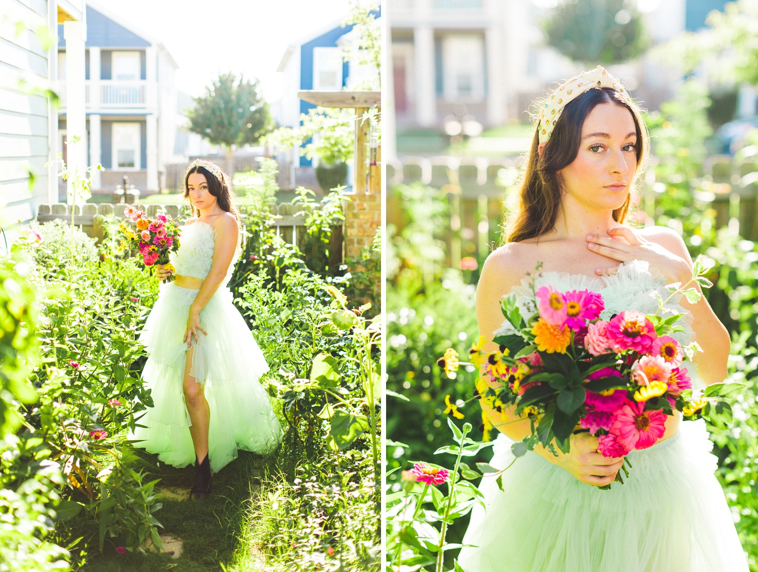 Maximalist Green Wedding Gown with Ruffles 