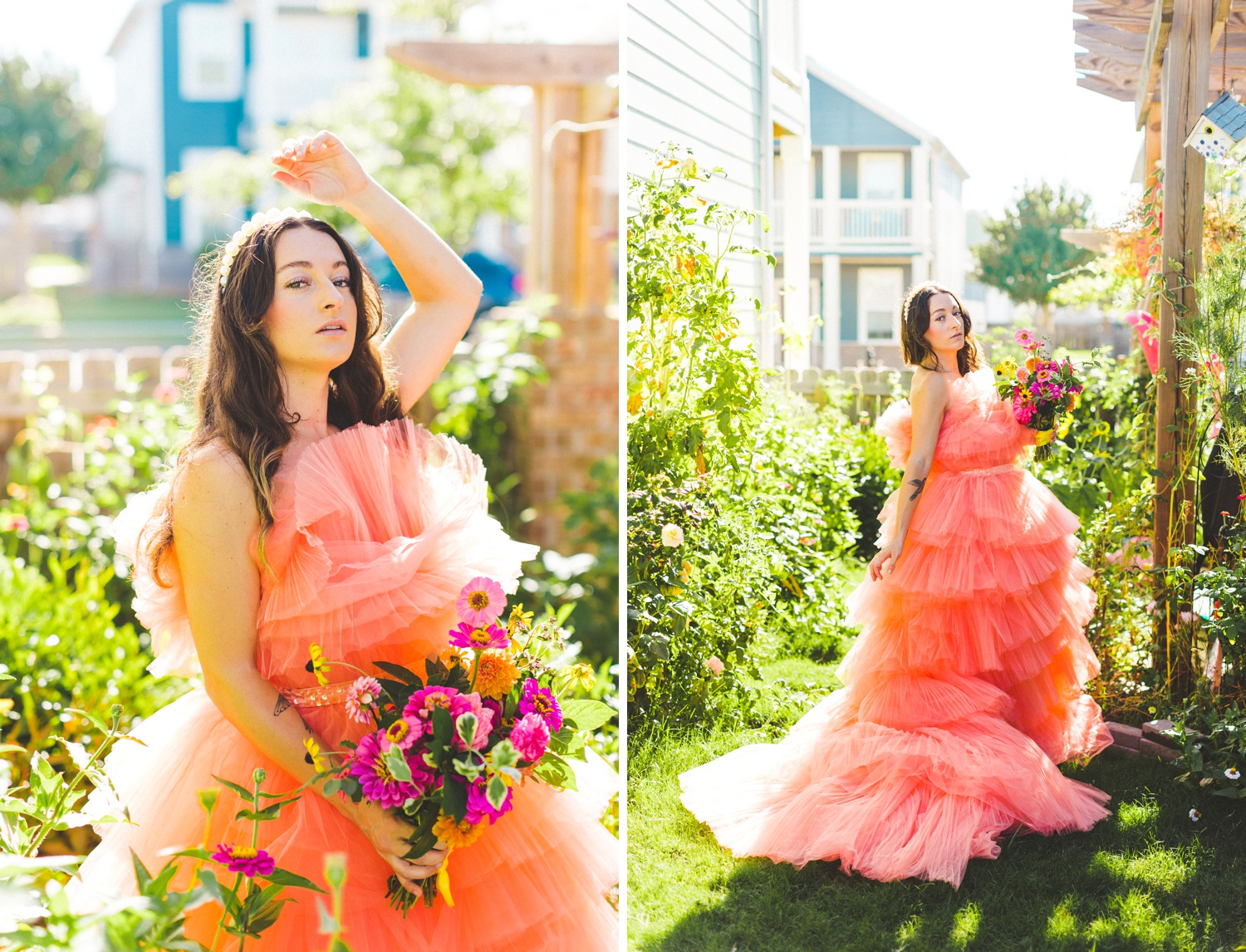 Maximalist Coral Wedding Gown with Ruffles 