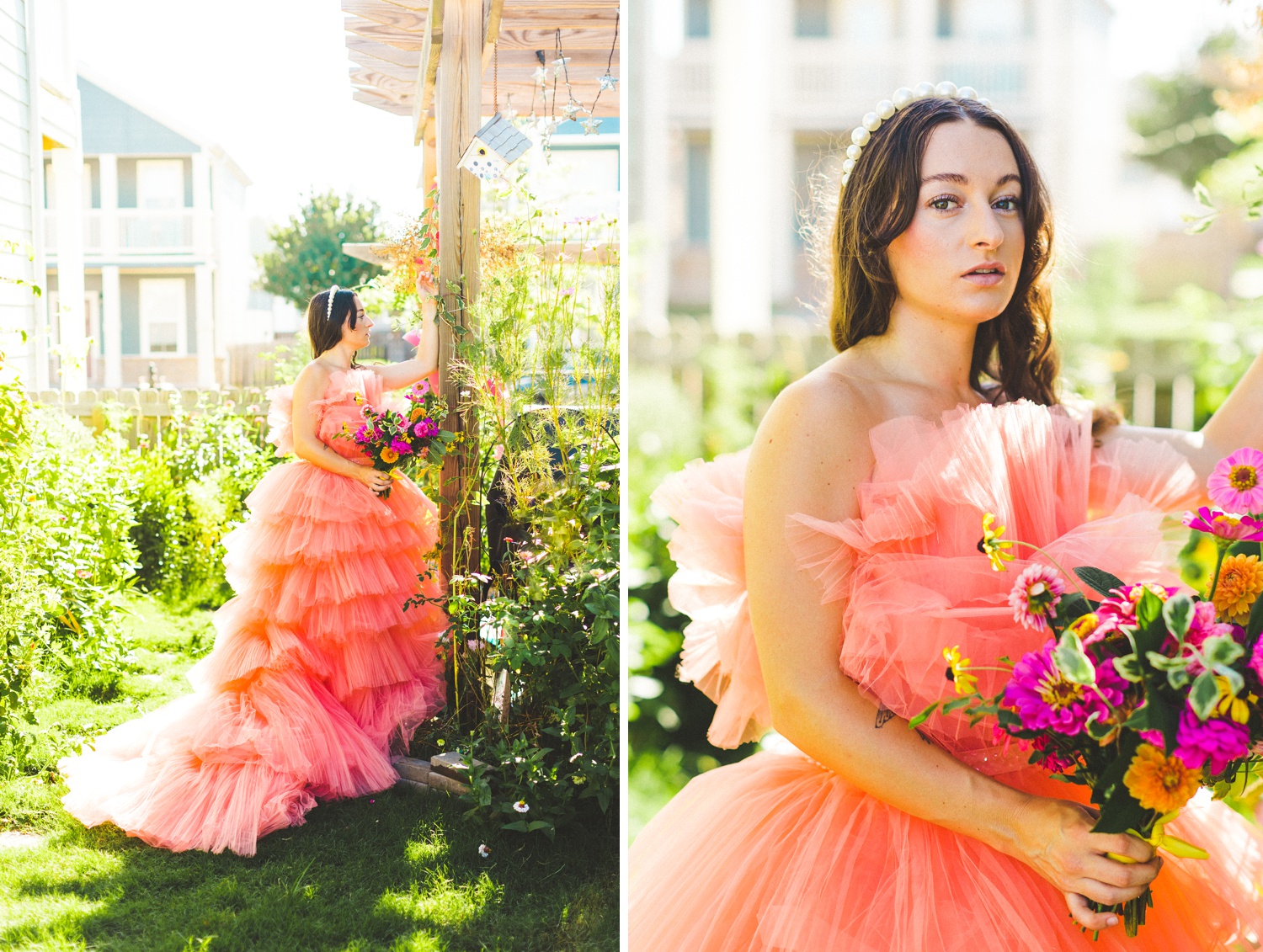 Maximalist Coral Wedding Gown with Ruffles 