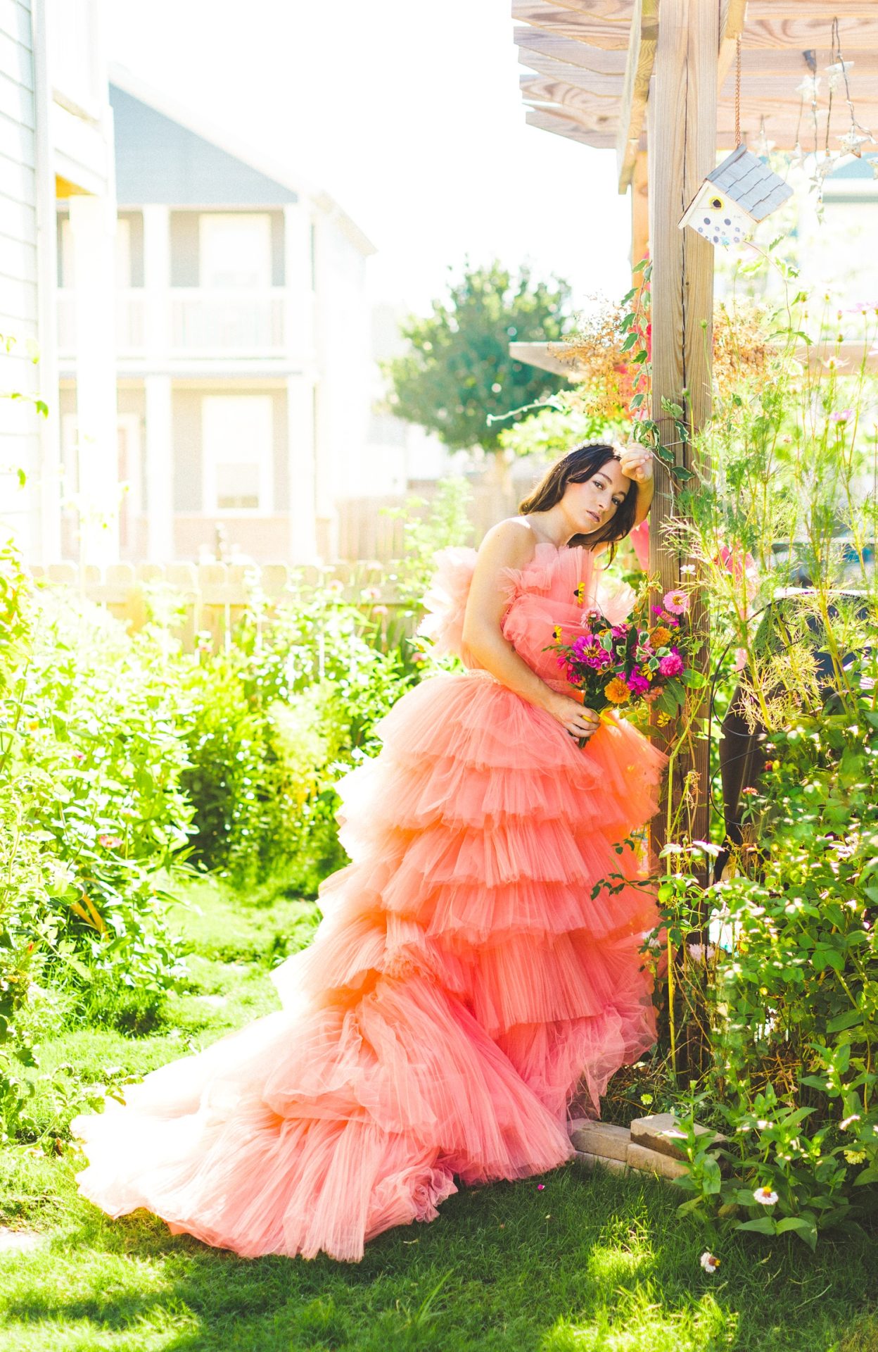 Maximalist Coral Wedding Gown with Ruffles 