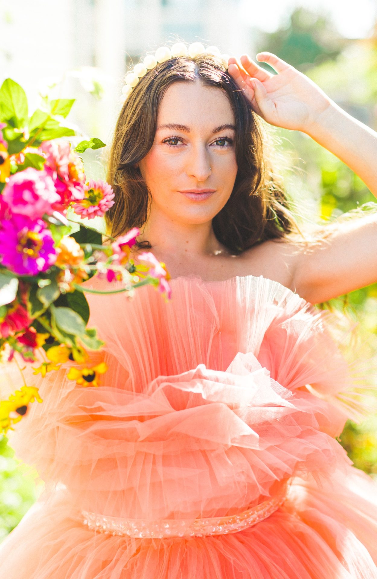 Maximalist Coral Wedding Gown with Ruffles 