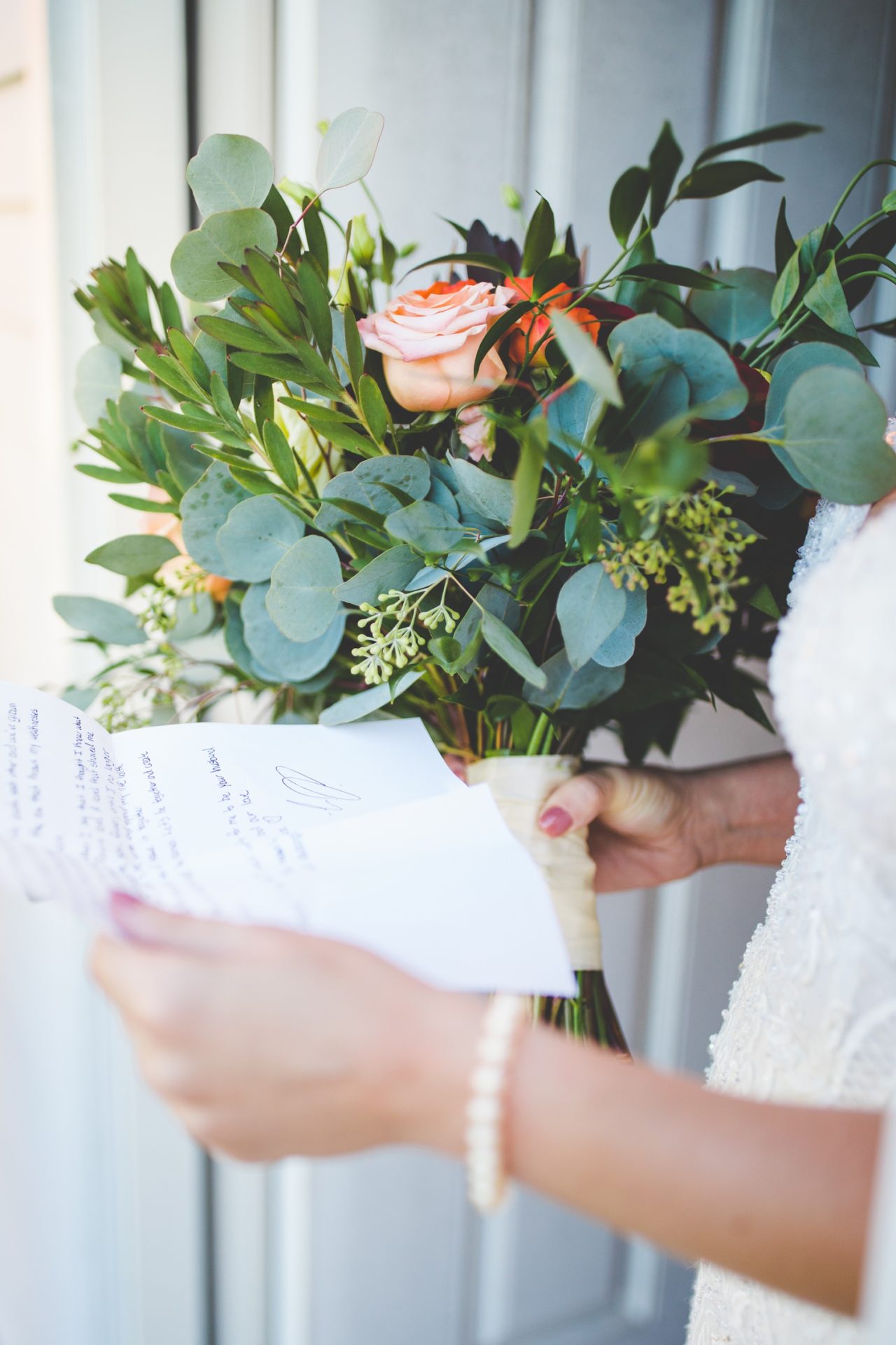 Bride and Groom Reading Letters Before Wedding, Colorful Wedding Photos
