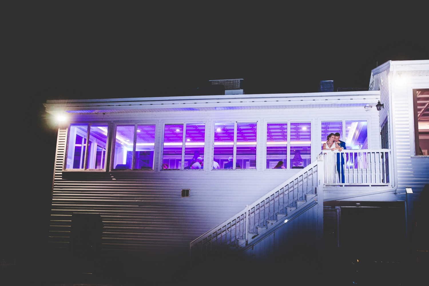 Night Photographs of Bride and Groom During Wedding Reception
