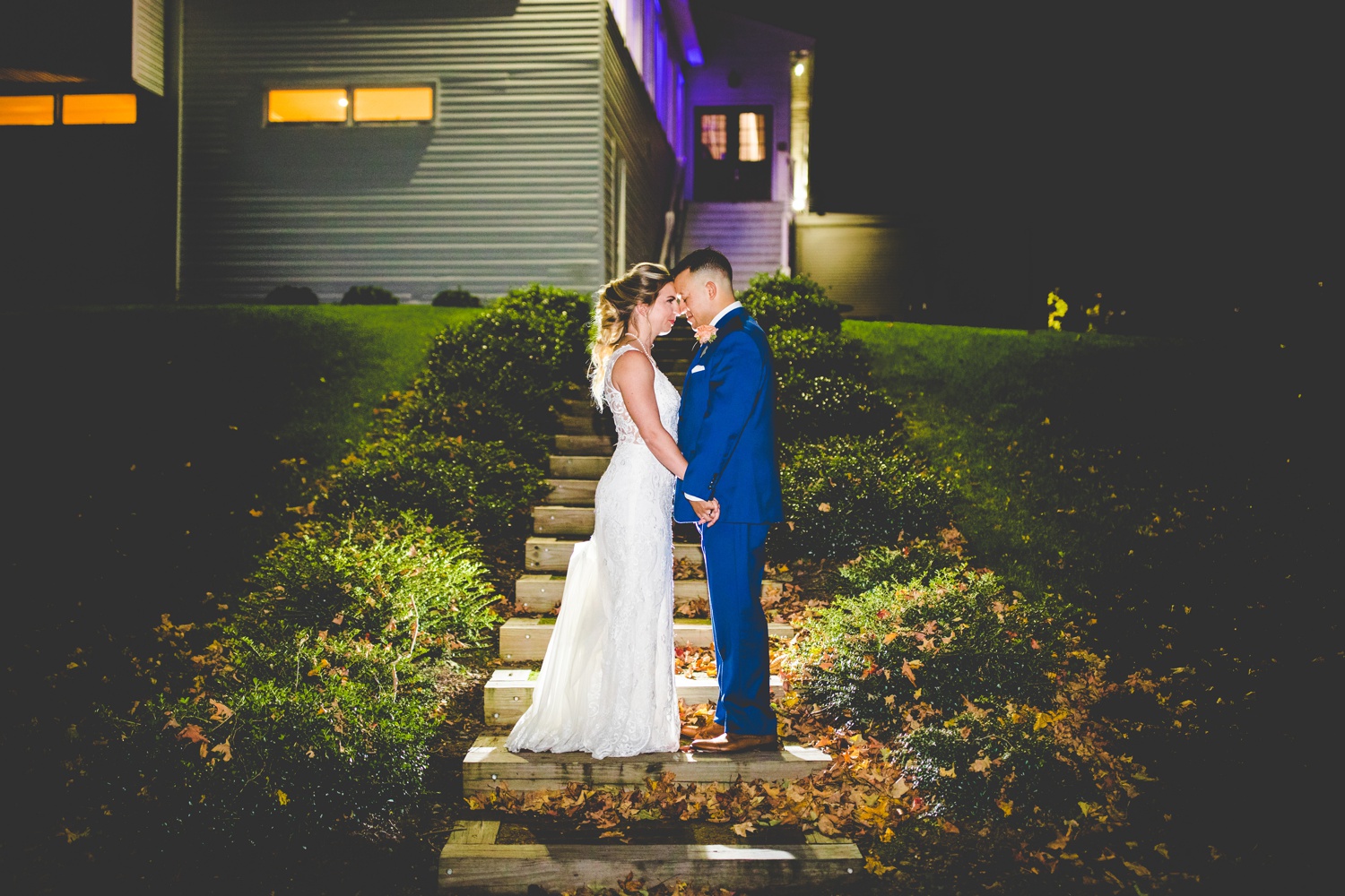 Night Photographs of Bride and Groom During Wedding Reception