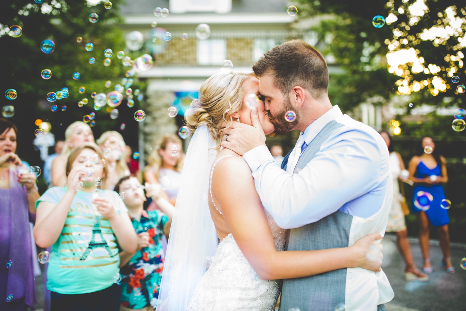 bubble exit at summer wedding in Springfield mo 