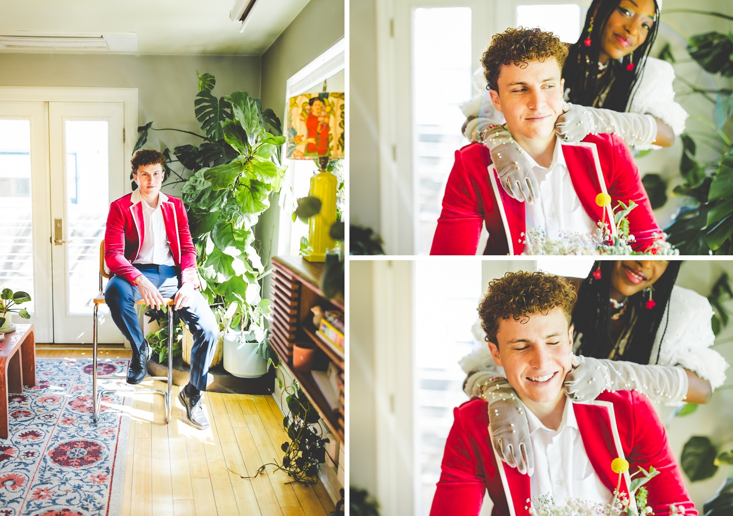 Groom Wearing Hot Pink Velvet Jacket