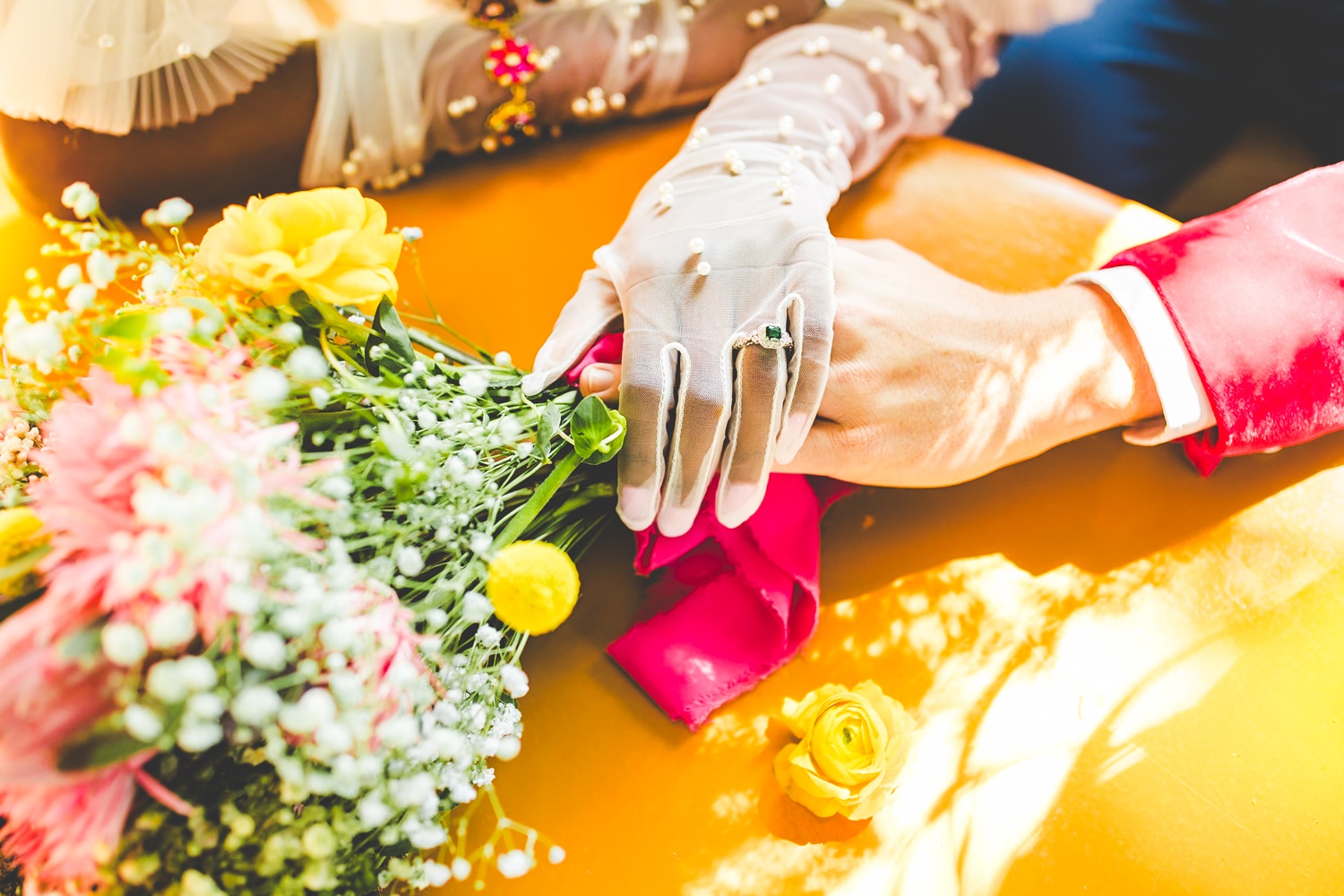 Groom Wearing Hot Pink Velvet Jacket