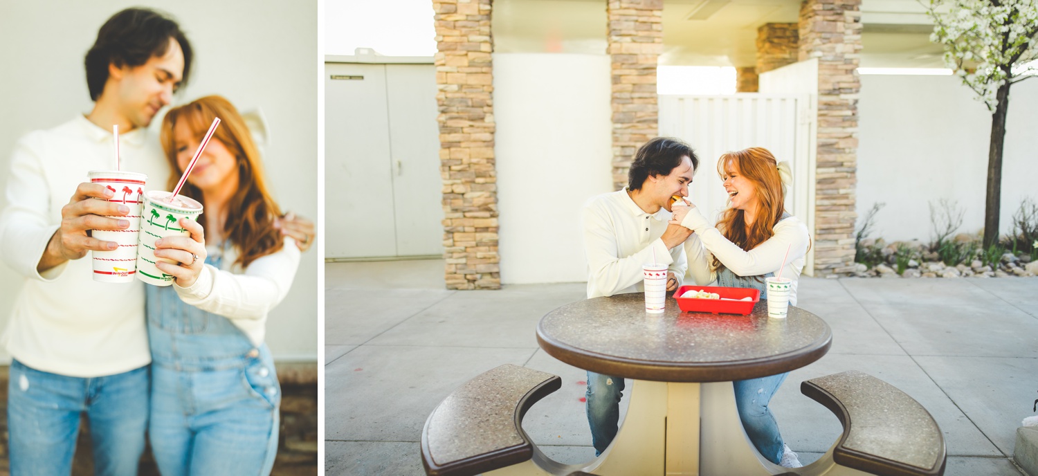 Sunny and Colorful Engagement Photos at Fast Food Restaurant 