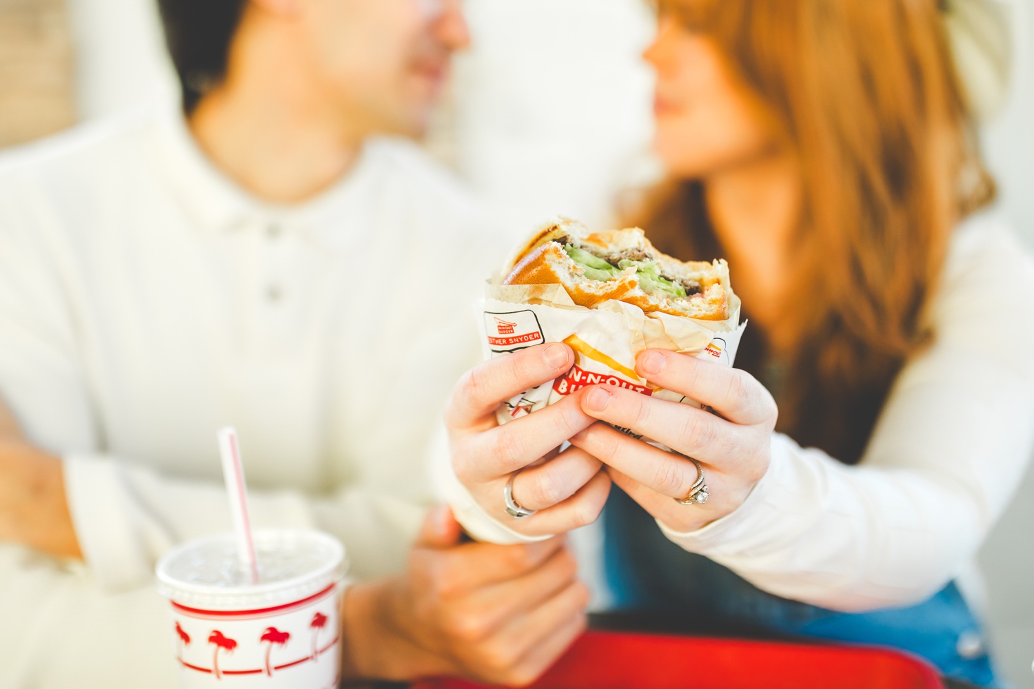Sunny and Colorful Engagement Photos at Fast Food Restaurant 