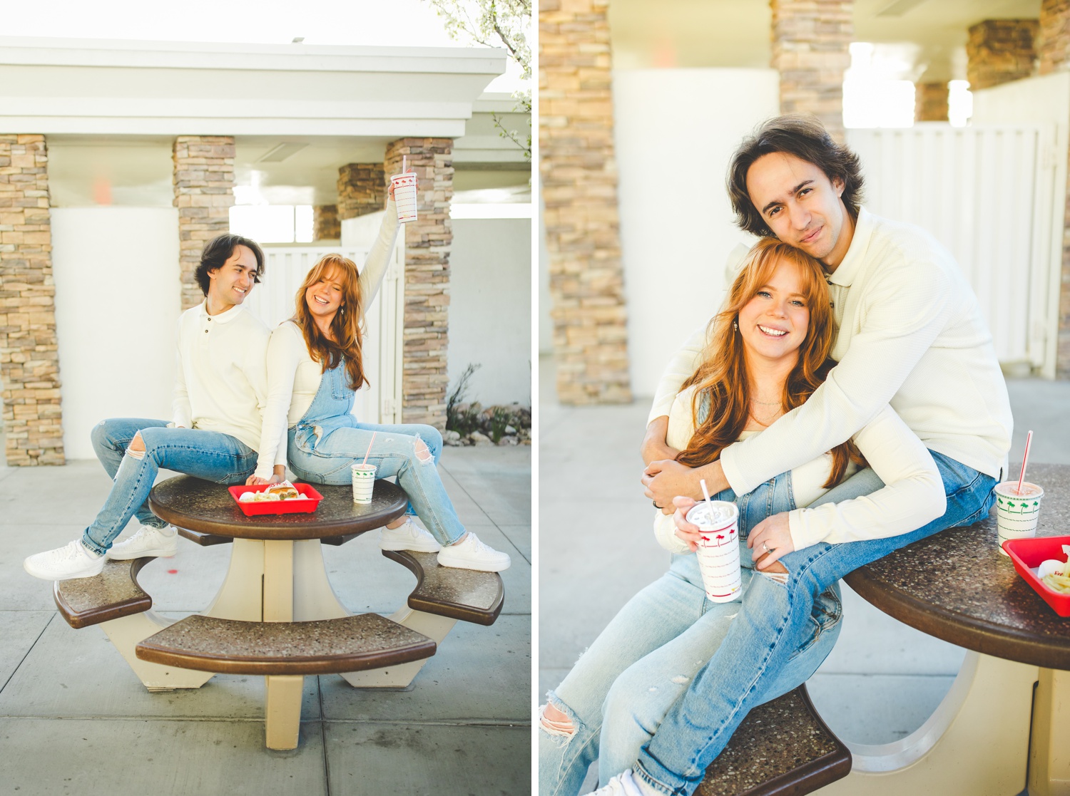 Sunny and Colorful Engagement Photos at Fast Food Restaurant 