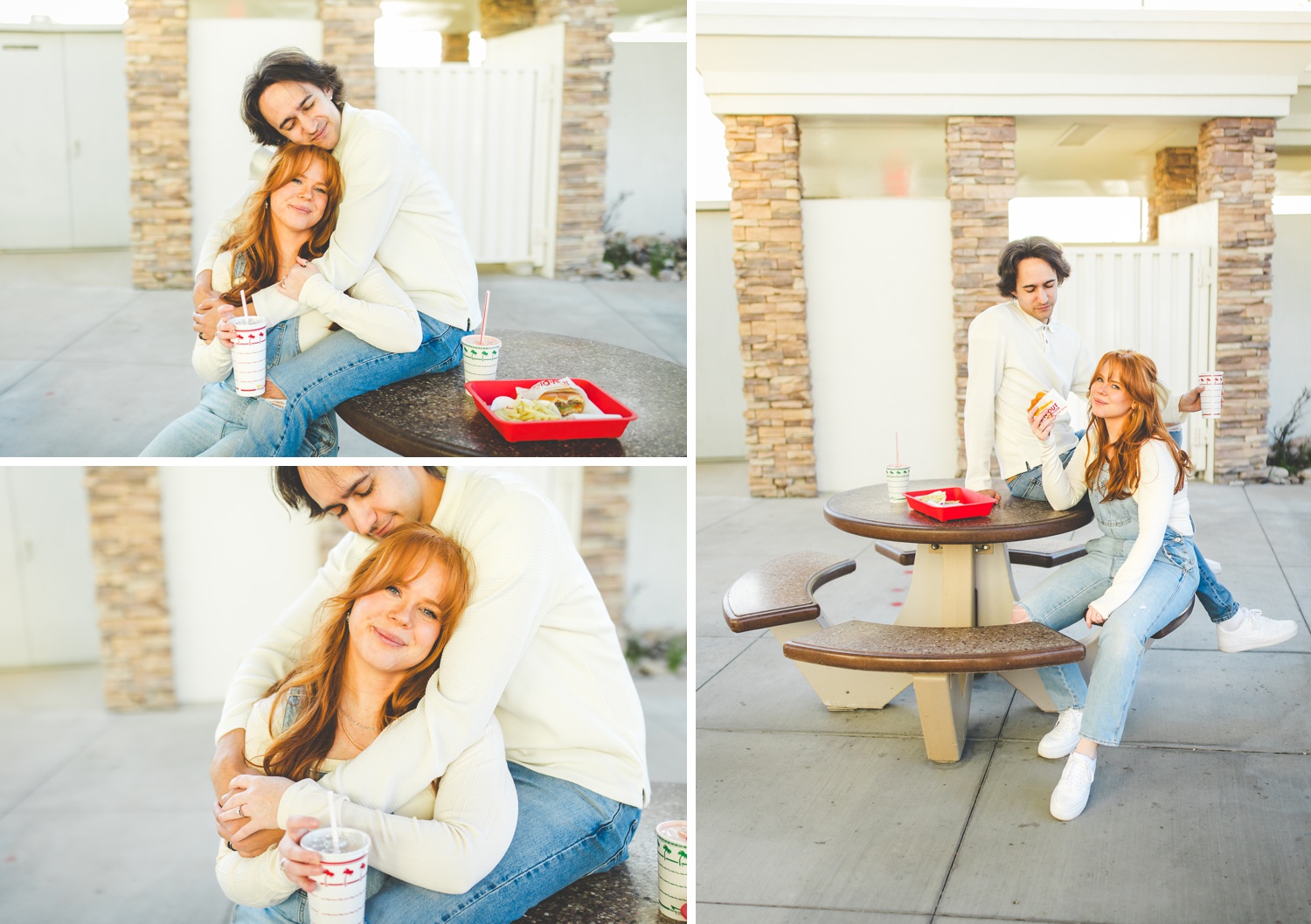 Sunny and Colorful Engagement Photos at Fast Food Restaurant 