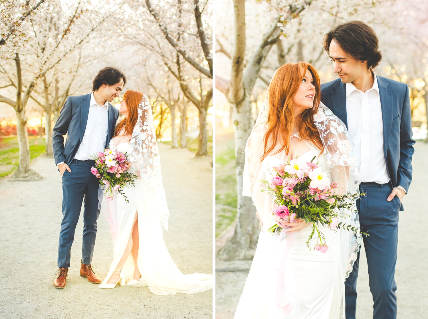 Golden Hour Bridal Portraits in SLC Cherry Blossoms 