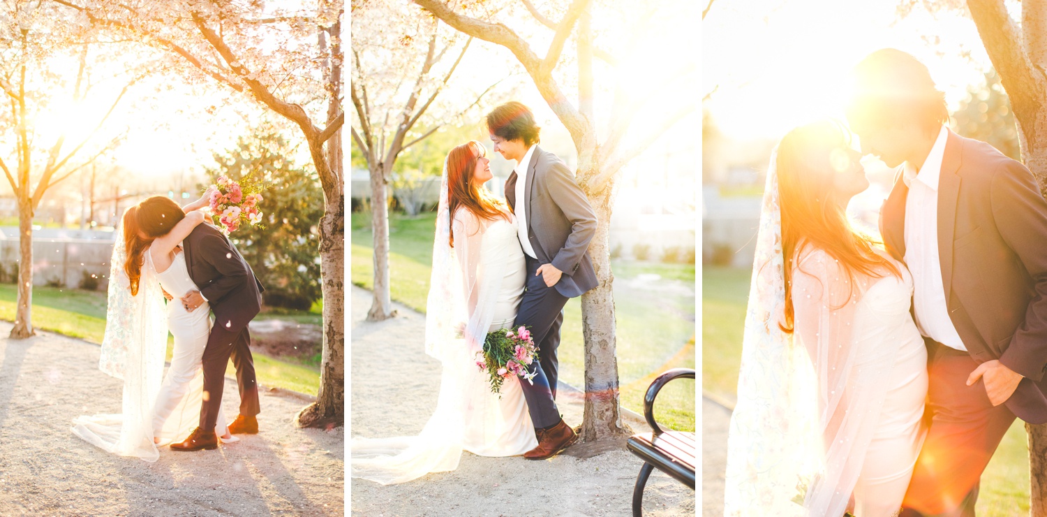Golden Hour Bridal Portraits in SLC Cherry Blossoms 