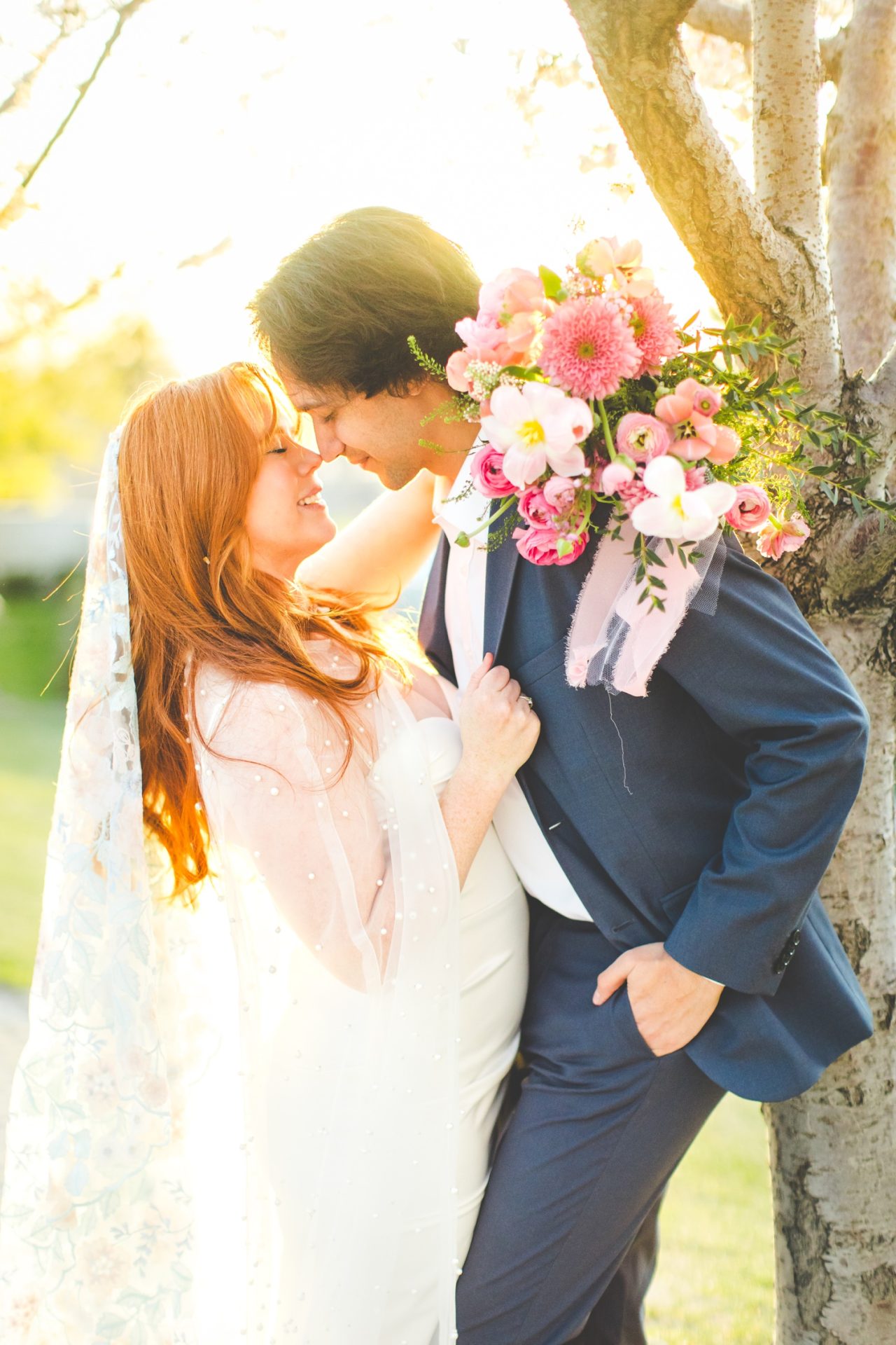 Golden Hour Bridal Portraits in SLC Cherry Blossoms 