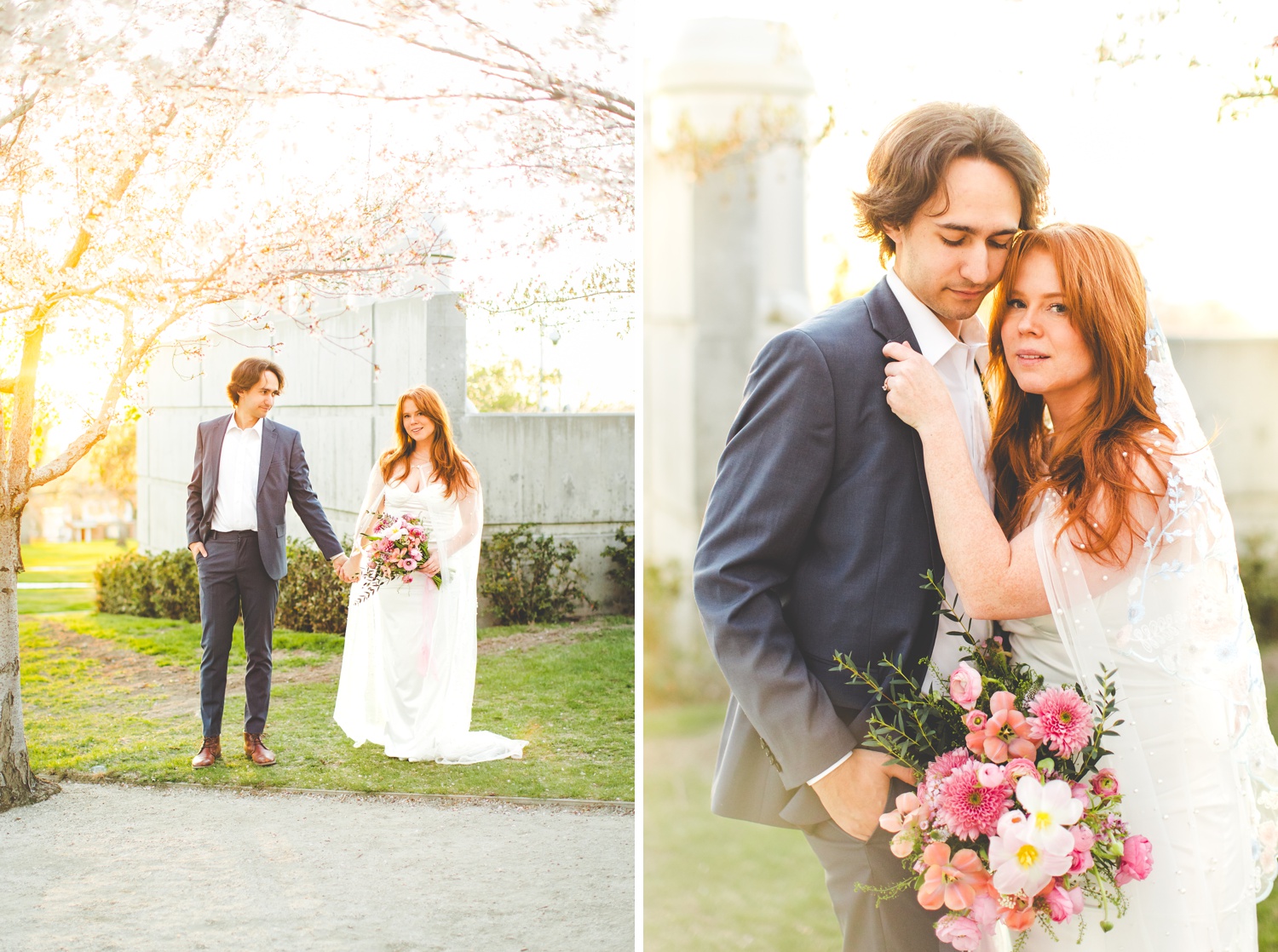 Golden Hour Bridal Portraits in SLC Cherry Blossoms 