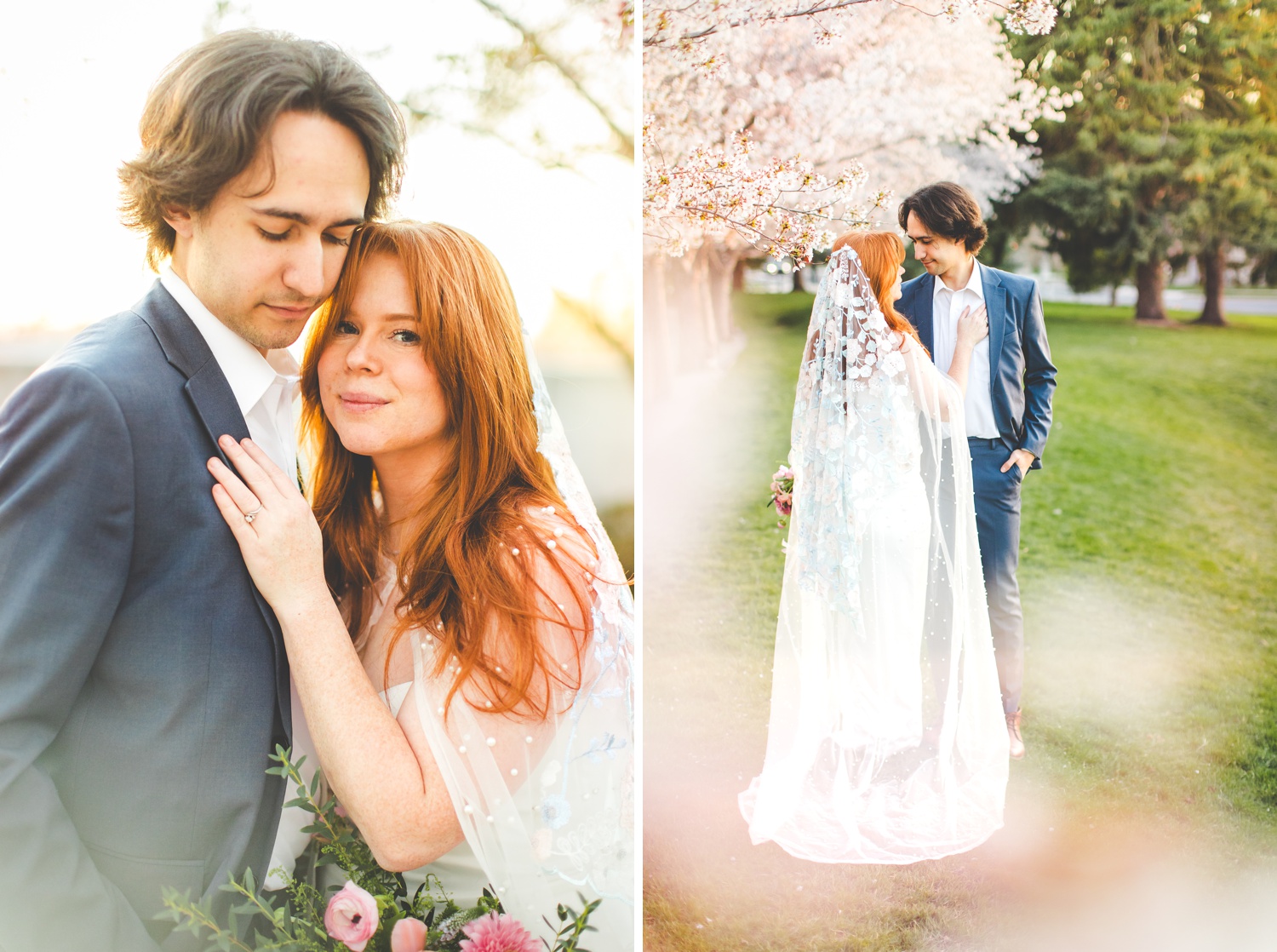 Golden Hour Bridal Portraits in SLC Cherry Blossoms 