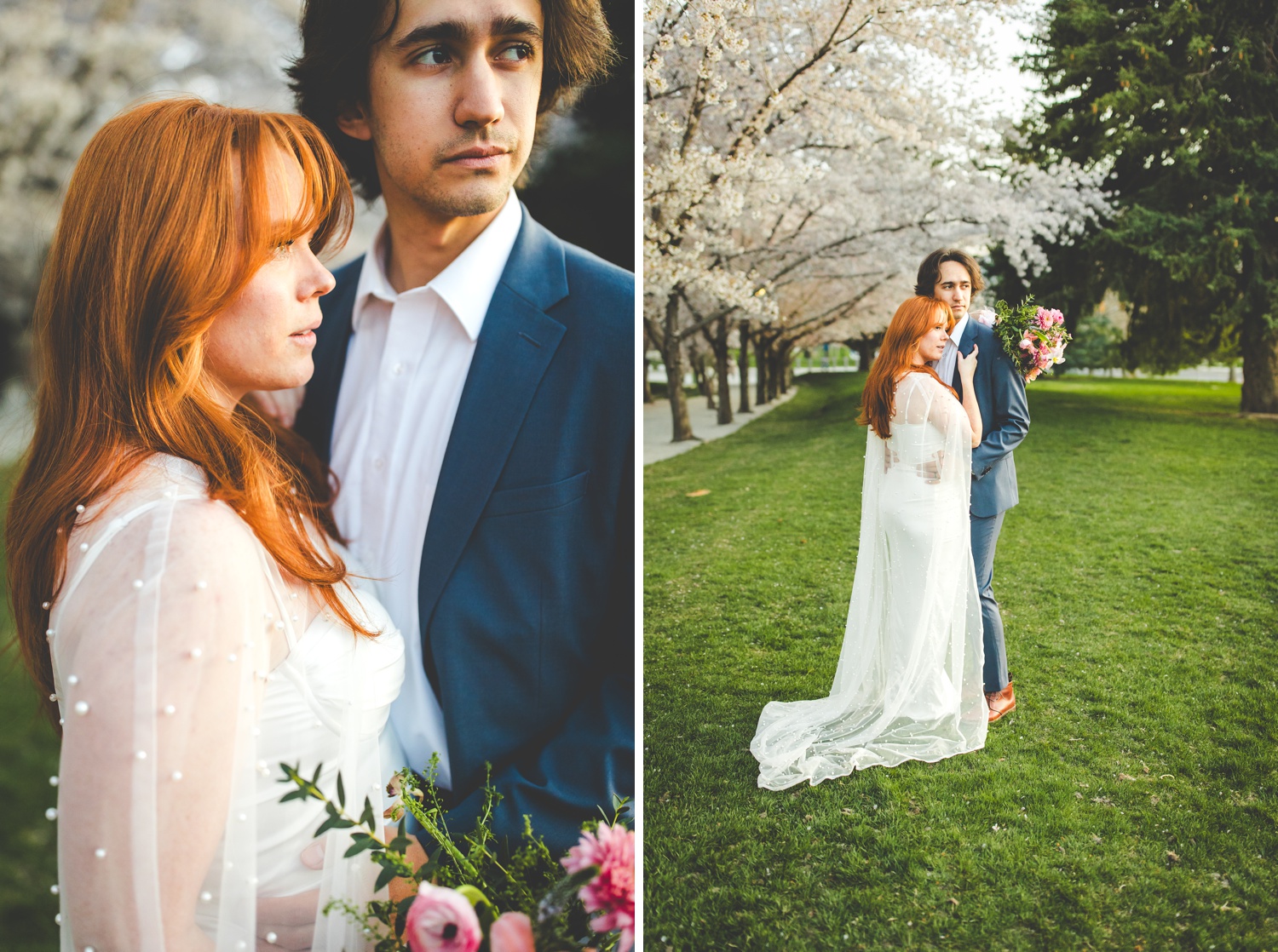 Dusk Bride and Groom Portraits and The Salt Lake City Cherry Blossoms 