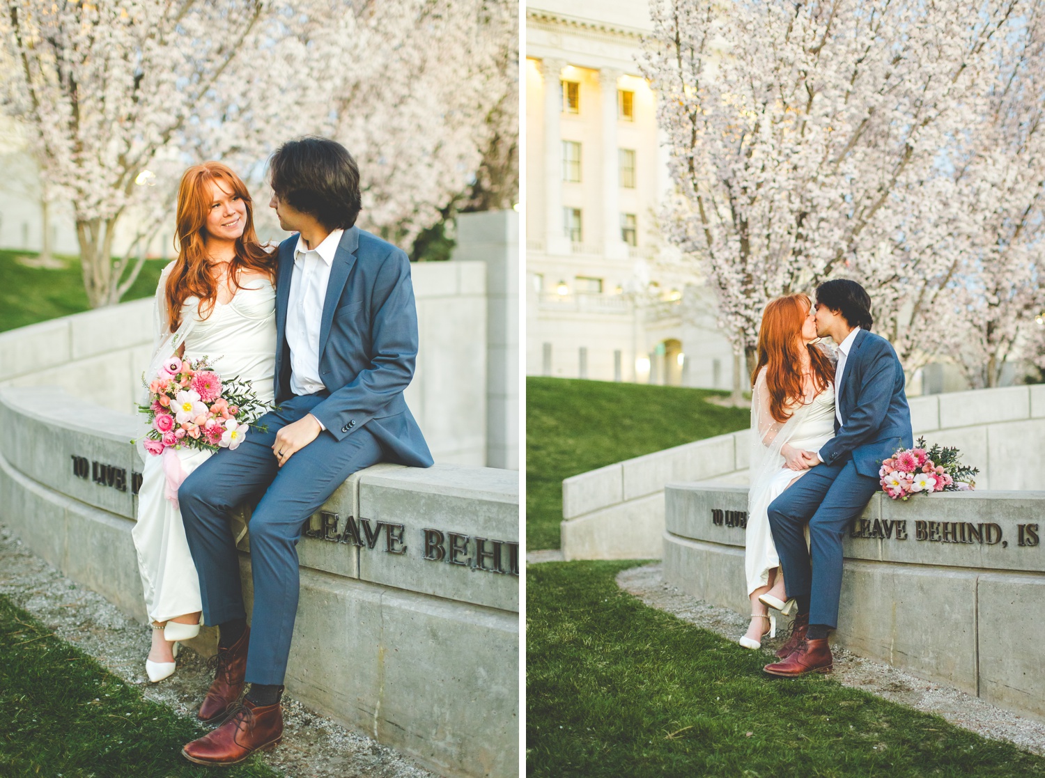 Dusk Bride and Groom Portraits and The Salt Lake City Cherry Blossoms 