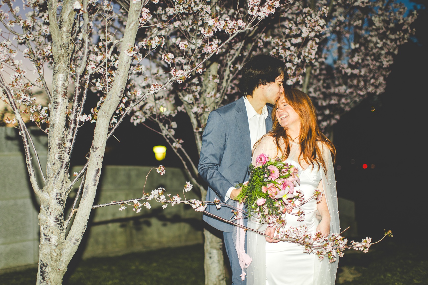 Night Bridal Portraits at the Salt Lake City Cherry Blossoms 