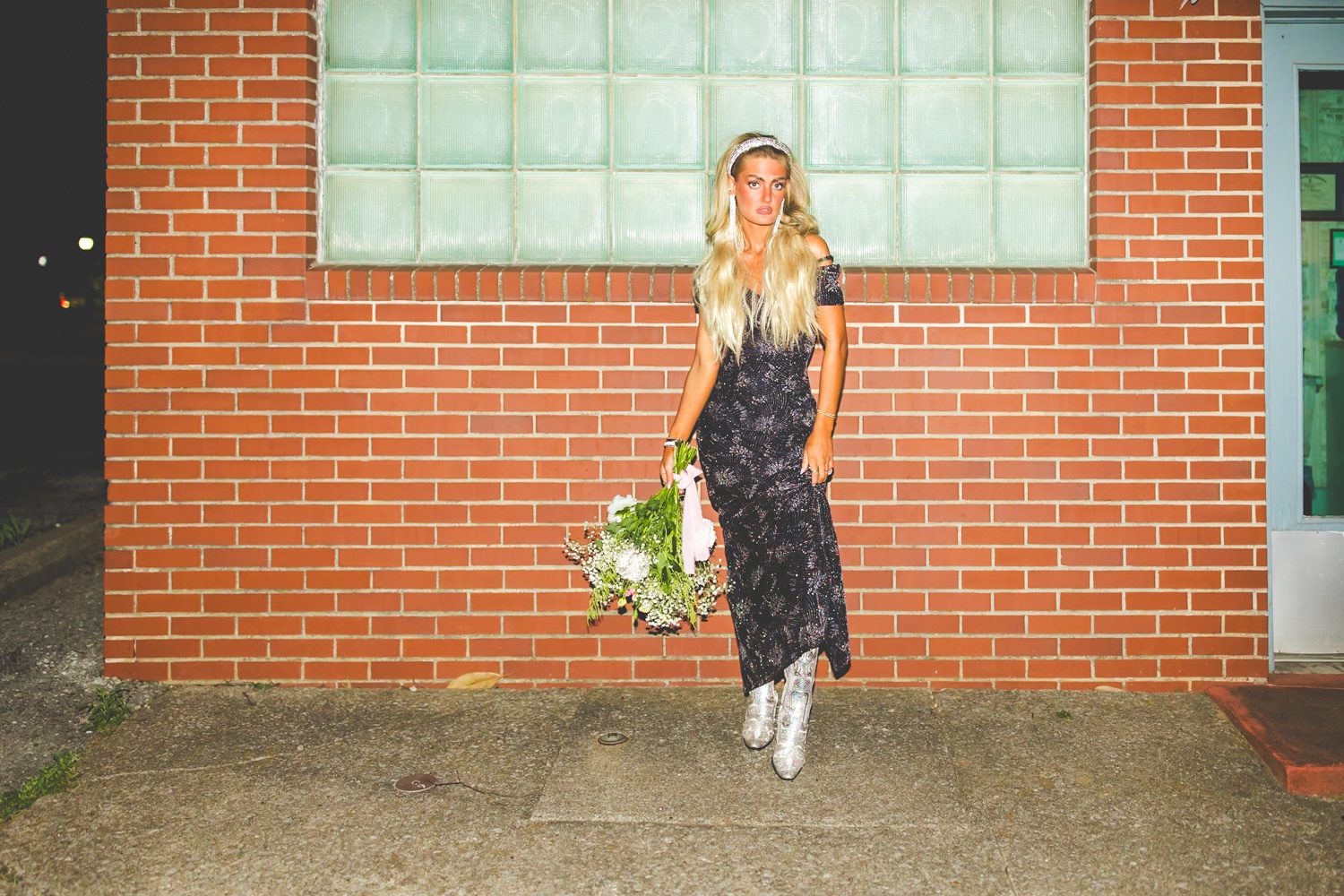 70s Inspired Night Engagement Photos in Fayetteville 