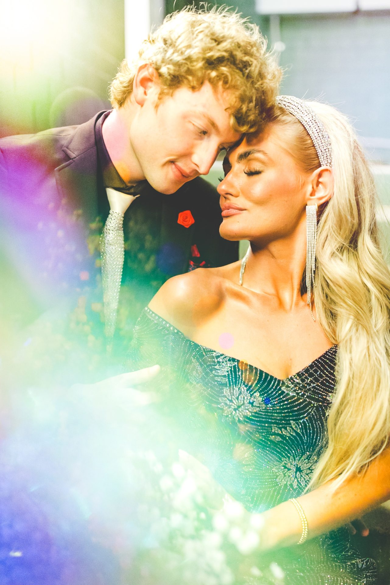 Colorful Night Engagement Photographs by Arkansas Wedding Photographer 