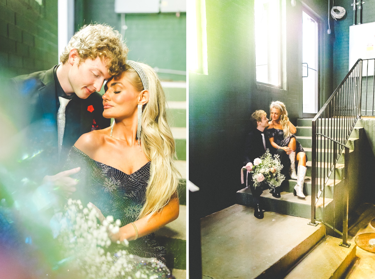 Colorful Night Engagement Photographs by Arkansas Wedding Photographer 