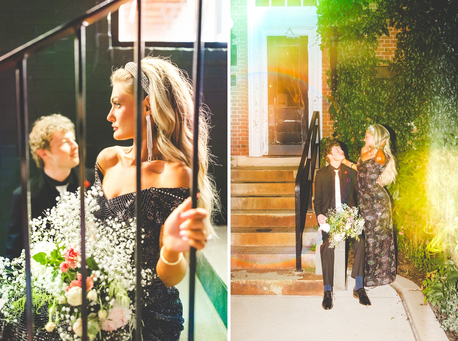 Colorful Night Engagement Photographs by Arkansas Wedding Photographer 