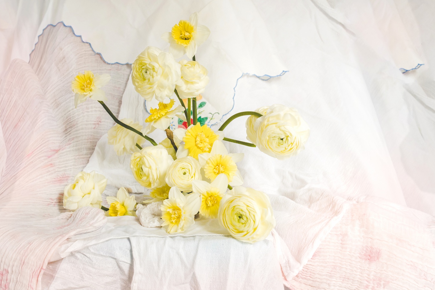 Spring Floral Still Life with Daffodils and Ranunculus 