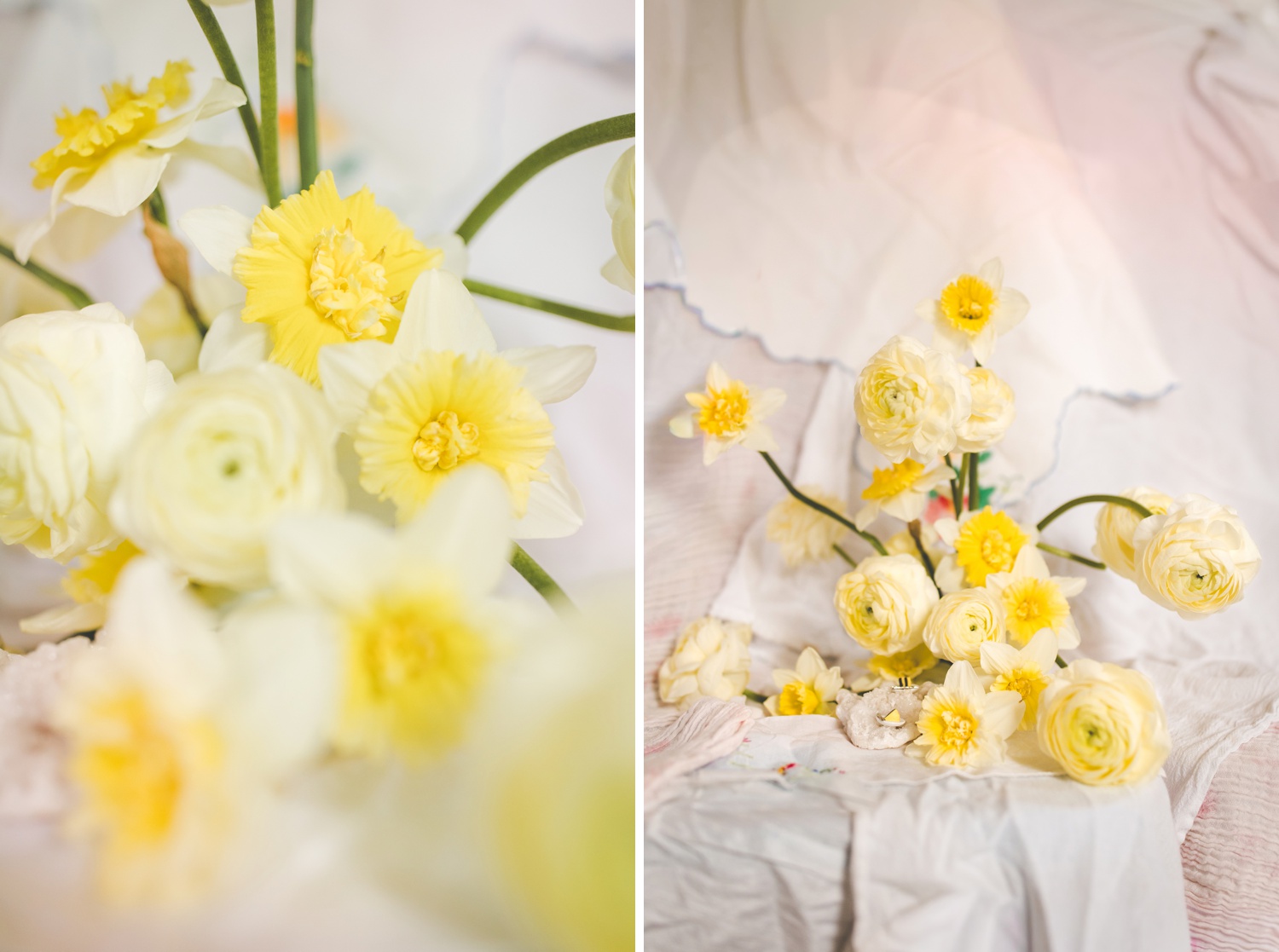 Spring Floral Still Life with Daffodils and Ranunculus 