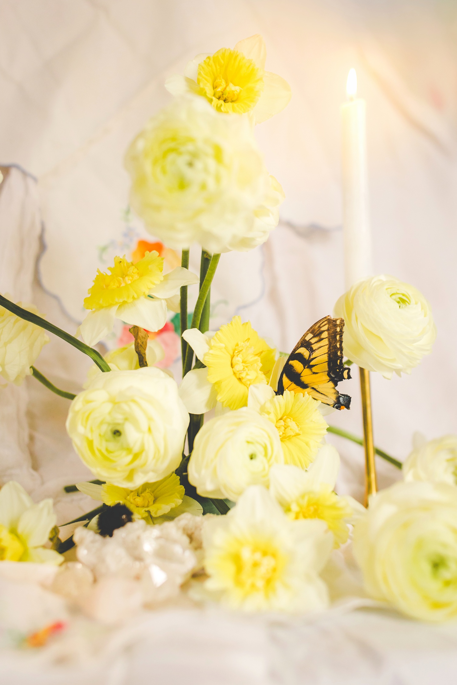 Spring Floral Still Life with Daffodils and Ranunculus 