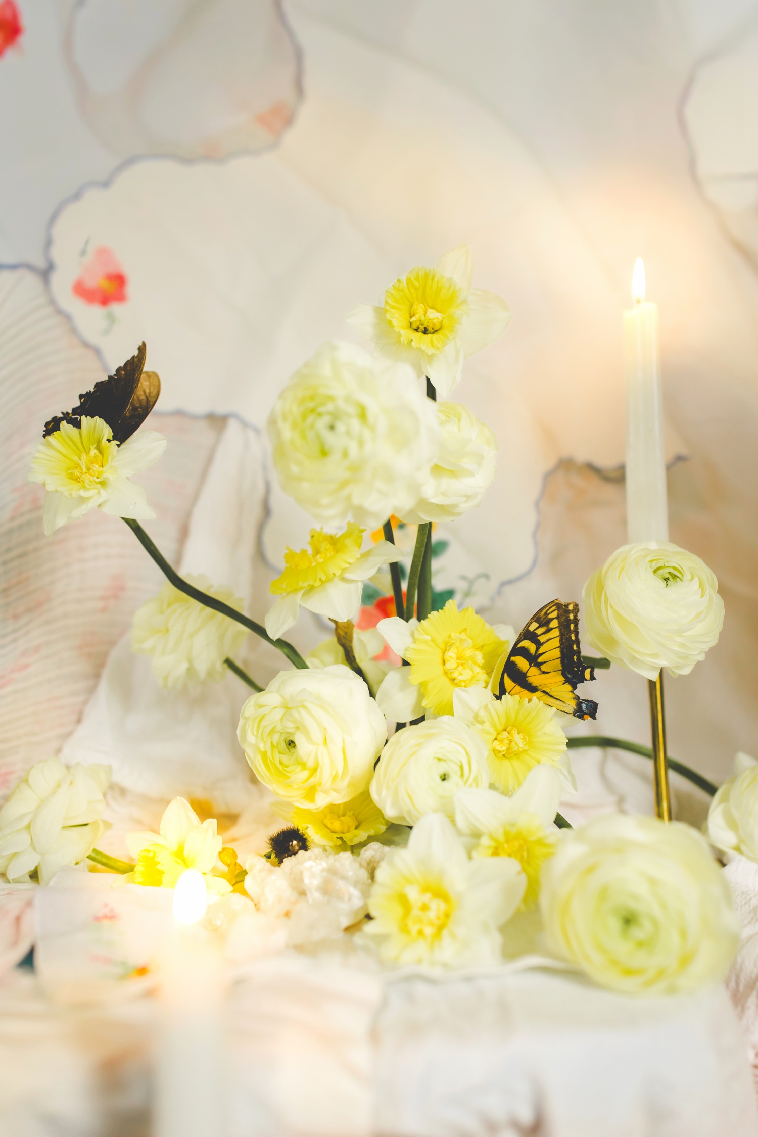 Spring Floral Still Life with Daffodils and Ranunculus 