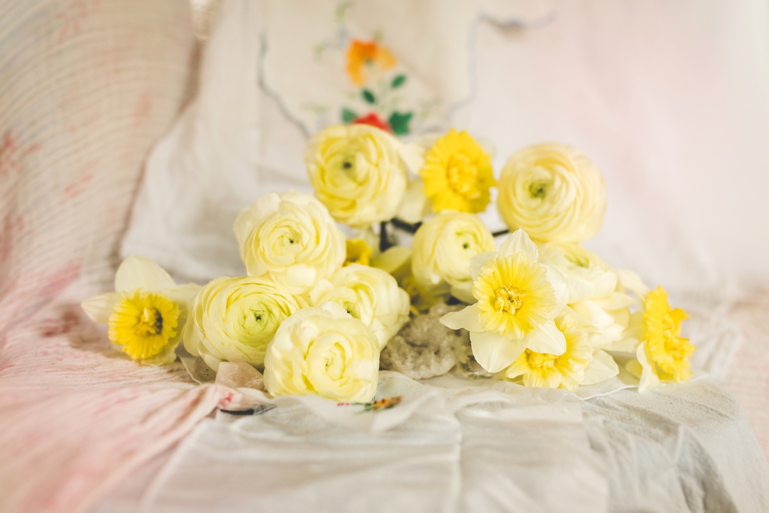 Spring Floral Still Life with Daffodils and Ranunculus 