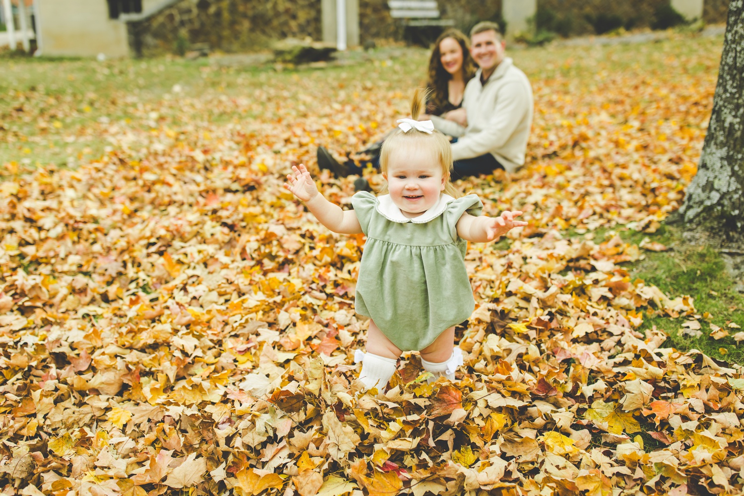 Fall Family Photos in Fayetteville with Colorful Leaves
